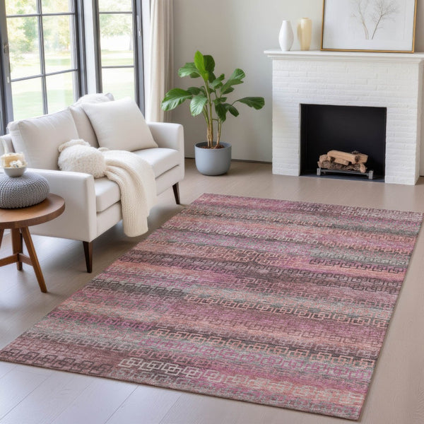 HomeRoots 5' X 8' Washable Pink and Gray Striped Area Rug - Durable, Stylish, Perfect for Indoor & Outdoor Use! 629612