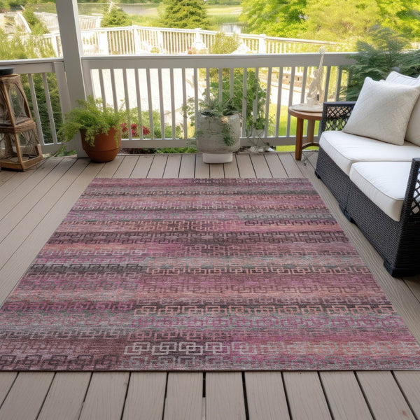 HomeRoots 5' X 8' Washable Pink and Gray Striped Area Rug - Durable, Stylish, Perfect for Indoor & Outdoor Use! 629612