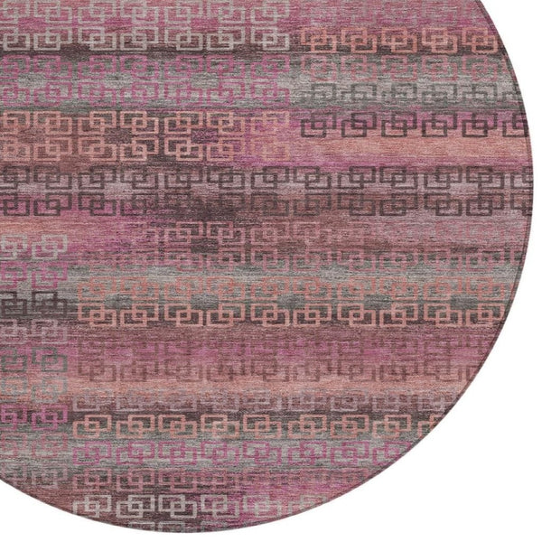 HomeRoots 8' Pink and Gray Striped Washable Area Rug – Durable, Stylish Indoor/Outdoor Decor for Every Space! 629613