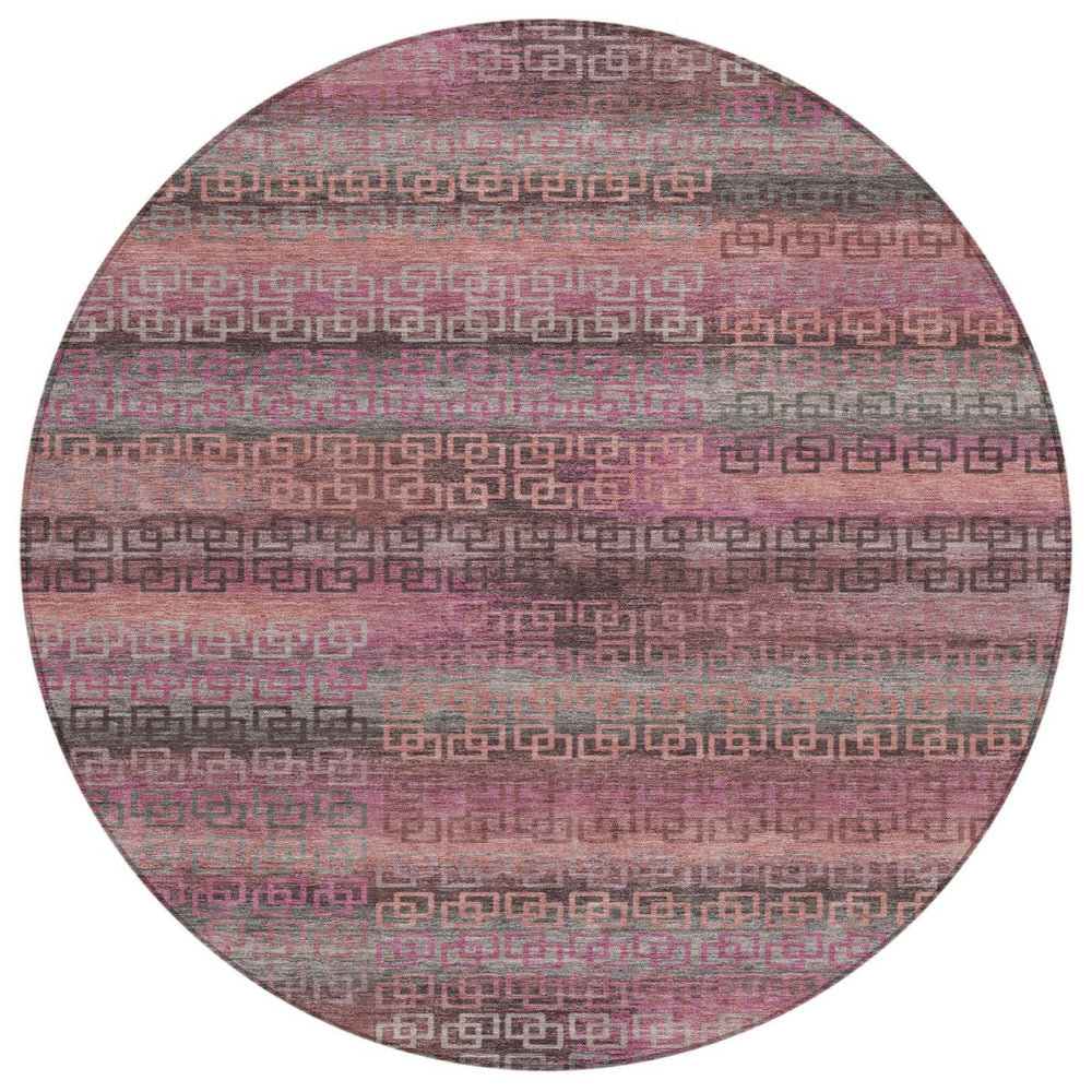 HomeRoots 8' Pink and Gray Striped Washable Area Rug – Durable, Stylish Indoor/Outdoor Decor for Every Space! 629613