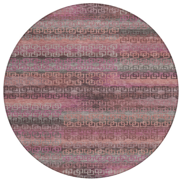 HomeRoots 8' Pink and Gray Striped Washable Area Rug – Durable, Stylish Indoor/Outdoor Decor for Every Space! 629613