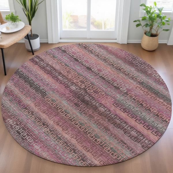 HomeRoots 8' Pink and Gray Striped Washable Area Rug – Durable, Stylish Indoor/Outdoor Decor for Every Space! 629613