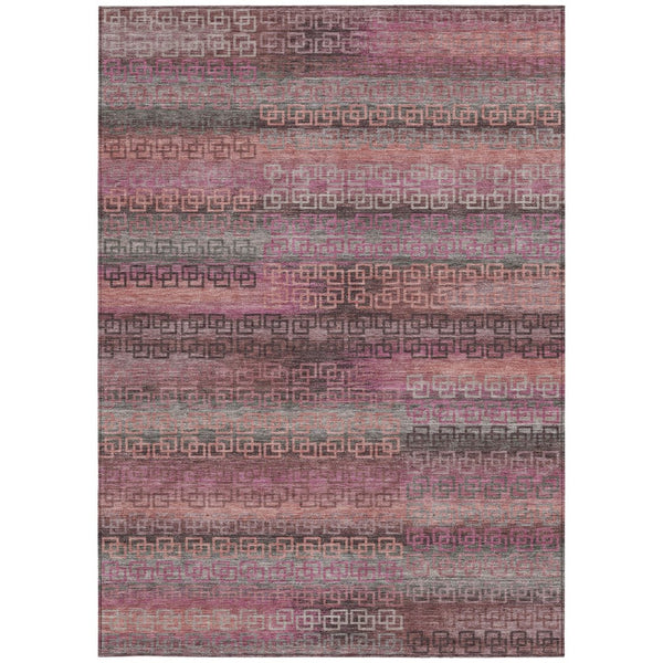HomeRoots 8' X 10' Pink and Gray Striped Washable Area Rug - Stylish, Durable, Indoor/Outdoor Versatility! 629614