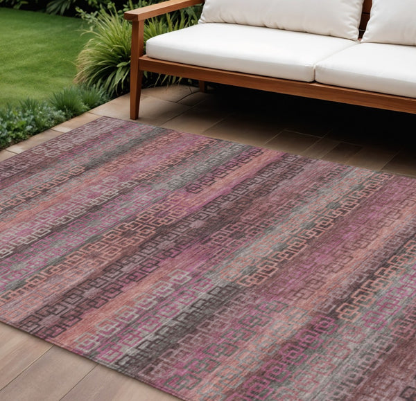 HomeRoots 9' X 12' Pink and Gray Striped Washable Rug – Durable Indoor/Outdoor Area Rug for Busy Households 629615