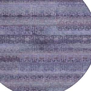 HomeRoots 8' Plum and Lavender Round Striped Rug - Stylish, Washable, Durable for Indoor & Outdoor Spaces! 629619