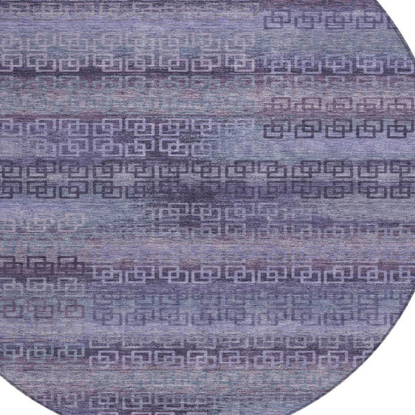 HomeRoots 8' Plum and Lavender Round Striped Rug - Stylish, Washable, Durable for Indoor & Outdoor Spaces! 629619