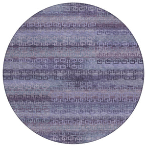HomeRoots 8' Plum and Lavender Round Striped Rug - Stylish, Washable, Durable for Indoor & Outdoor Spaces! 629619