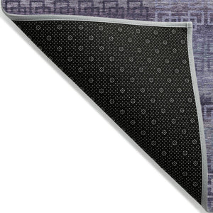 HomeRoots 8' Plum and Lavender Round Striped Rug - Stylish, Washable, Durable for Indoor & Outdoor Spaces! 629619