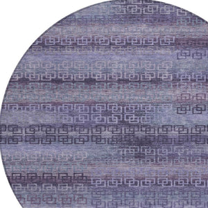 HomeRoots 8' Plum and Lavender Round Striped Rug - Stylish, Washable, Durable for Indoor & Outdoor Spaces! 629619