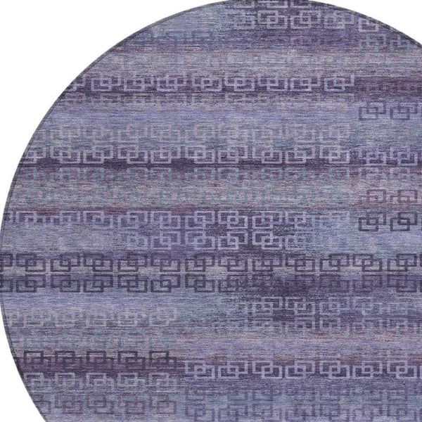 HomeRoots 8' Plum and Lavender Round Striped Rug - Stylish, Washable, Durable for Indoor & Outdoor Spaces! 629619