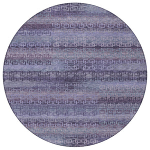 HomeRoots 8' Plum and Lavender Round Striped Rug - Stylish, Washable, Durable for Indoor & Outdoor Spaces! 629619