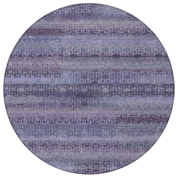 HomeRoots 8' Plum and Lavender Round Striped Rug - Stylish, Washable, Durable for Indoor & Outdoor Spaces! 629619