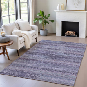 HomeRoots 9' X 12' Washable Plum & Lavender Striped Area Rug for Indoor & Outdoor Use - Durable & Stylish! 629621