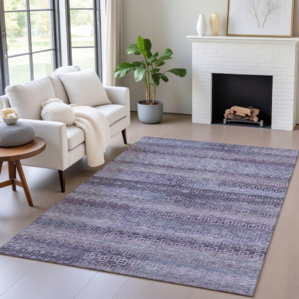 HomeRoots 9' X 12' Washable Plum & Lavender Striped Area Rug for Indoor & Outdoor Use - Durable & Stylish! 629621