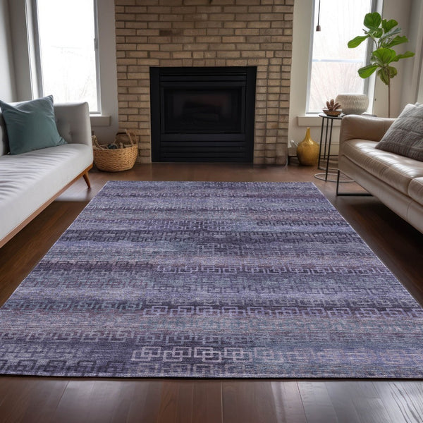 HomeRoots 9' X 12' Washable Plum & Lavender Striped Area Rug for Indoor & Outdoor Use - Durable & Stylish! 629621