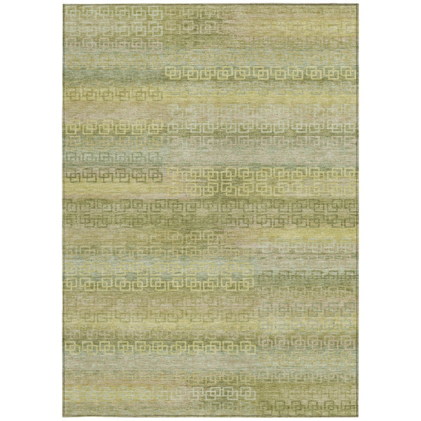 HomeRoots 5' Washable Sage and Gold Striped Area Rug - Durable Indoor/Outdoor Design for High-Traffic Spaces 629624