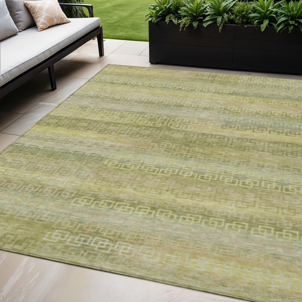 HomeRoots 5' Washable Sage and Gold Striped Area Rug - Durable Indoor/Outdoor Design for High-Traffic Spaces 629624
