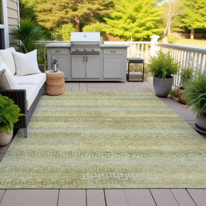 HomeRoots 5' Washable Sage and Gold Striped Area Rug - Durable Indoor/Outdoor Design for High-Traffic Spaces 629624