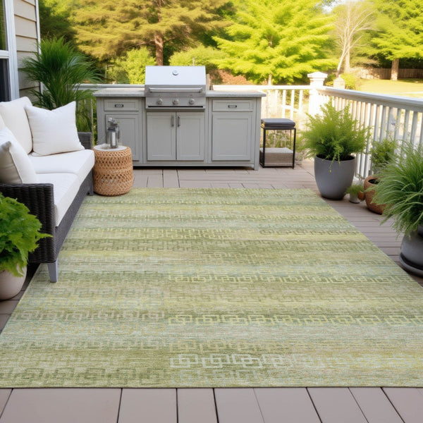HomeRoots 5' Washable Sage and Gold Striped Area Rug - Durable Indoor/Outdoor Design for High-Traffic Spaces 629624