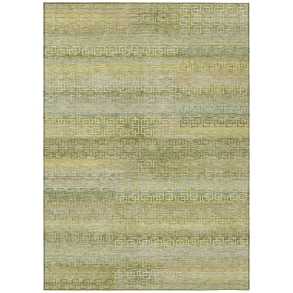 HomeRoots 5' Washable Sage and Gold Striped Area Rug - Durable Indoor/Outdoor Design for High-Traffic Spaces 629624