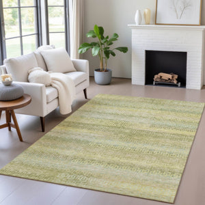 HomeRoots 5' Washable Sage and Gold Striped Area Rug - Durable Indoor/Outdoor Design for High-Traffic Spaces 629624