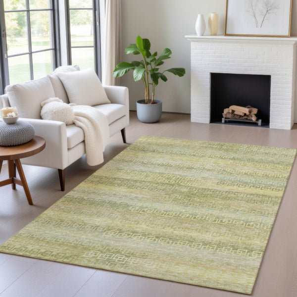 HomeRoots 5' Washable Sage and Gold Striped Area Rug - Durable Indoor/Outdoor Design for High-Traffic Spaces 629624