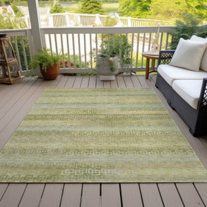 HomeRoots 5' Washable Sage and Gold Striped Area Rug - Durable Indoor/Outdoor Design for High-Traffic Spaces 629624