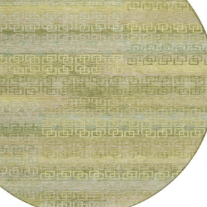 HomeRoots 8' Sage and Gold Round Striped Rug - Stylish, Durable, Machine Washable for Indoor & Outdoor Spaces 629625