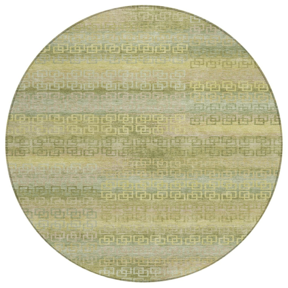 HomeRoots 8' Sage and Gold Round Striped Rug - Stylish, Durable, Machine Washable for Indoor & Outdoor Spaces 629625