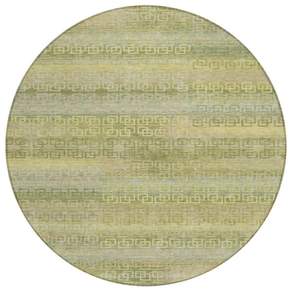 HomeRoots 8' Sage and Gold Round Striped Rug - Stylish, Durable, Machine Washable for Indoor & Outdoor Spaces 629625
