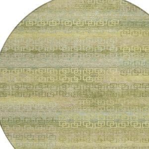 HomeRoots 8' Sage and Gold Round Striped Rug - Stylish, Durable, Machine Washable for Indoor & Outdoor Spaces 629625