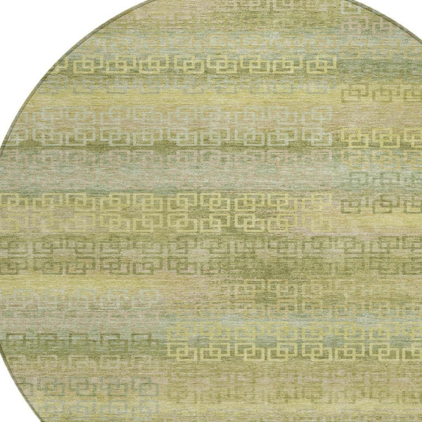 HomeRoots 8' Sage and Gold Round Striped Rug - Stylish, Durable, Machine Washable for Indoor & Outdoor Spaces 629625