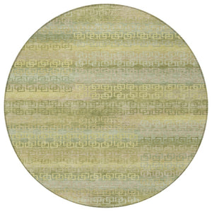 HomeRoots 8' Sage and Gold Round Striped Rug - Stylish, Durable, Machine Washable for Indoor & Outdoor Spaces 629625