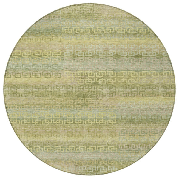 HomeRoots 8' Sage and Gold Round Striped Rug - Stylish, Durable, Machine Washable for Indoor & Outdoor Spaces 629625