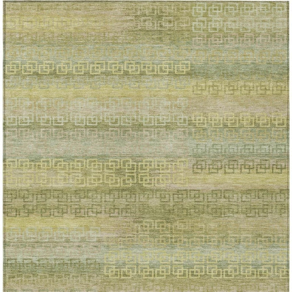 HomeRoots 8' X 10' Stylish Sage and Gold Striped Washable Area Rug for Indoor and Outdoor Versatile Spaces 629626