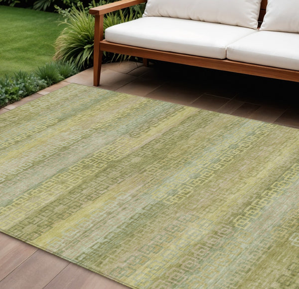 HomeRoots 8' X 10' Stylish Sage and Gold Striped Washable Area Rug for Indoor and Outdoor Versatile Spaces 629626