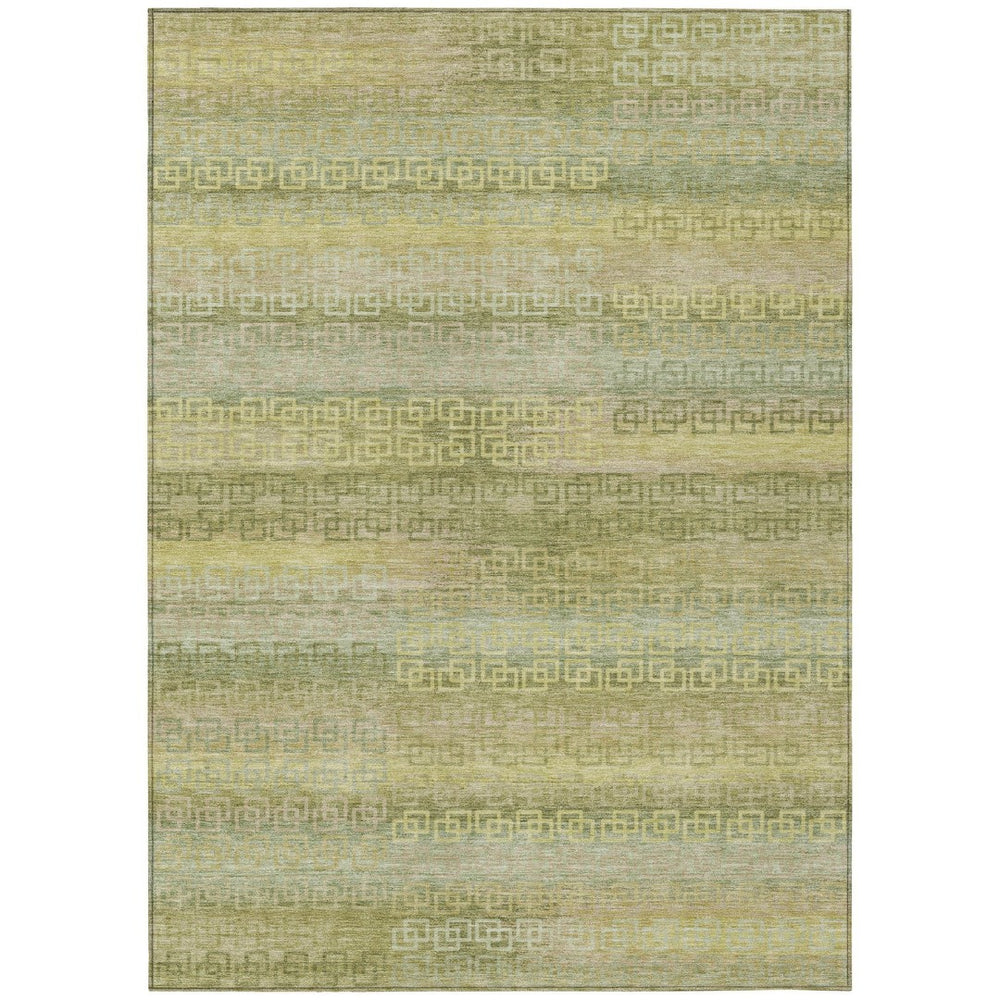 HomeRoots 8' X 10' Stylish Sage and Gold Striped Washable Area Rug for Indoor and Outdoor Versatile Spaces 629626