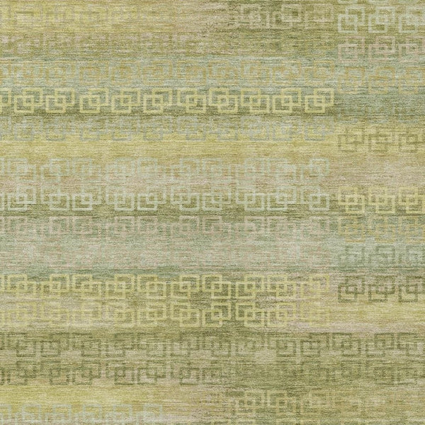 HomeRoots 8' X 10' Stylish Sage and Gold Striped Washable Area Rug for Indoor and Outdoor Versatile Spaces 629626