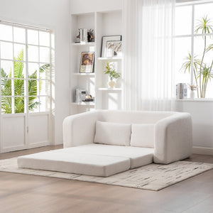 English Elm 2-piece Chenille Cloud Floor Sofa Set Convertible Sleeper Lounge for Apartment Bedroom Dorm Ivory W3118S00029