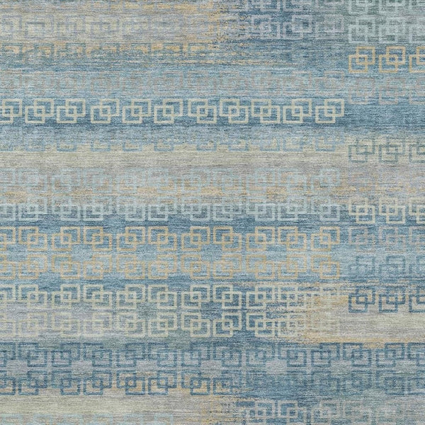 HomeRoots 5' Teal Blue & Beige Striped Indoor Outdoor Area Rug - Durable, Washable & Stylish for Any Space! 629630