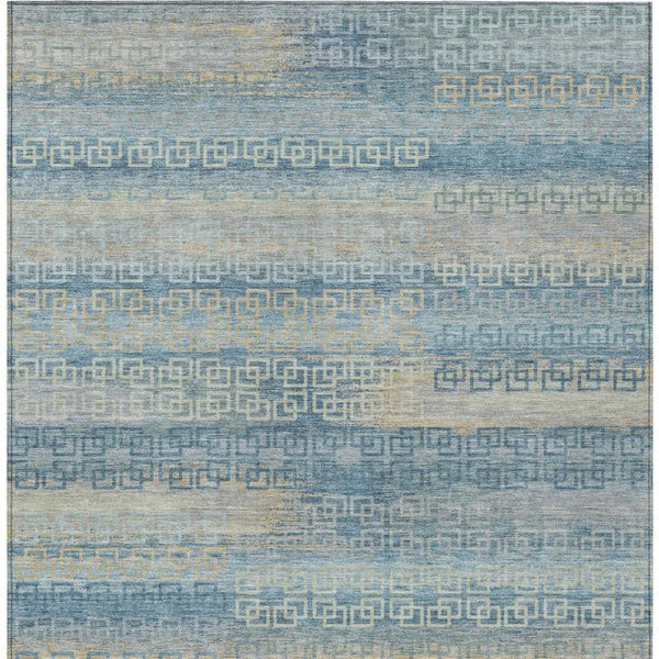 HomeRoots 5' Teal Blue & Beige Striped Indoor Outdoor Area Rug - Durable, Washable & Stylish for Any Space! 629630