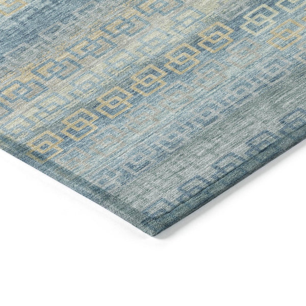 HomeRoots 5' Teal Blue & Beige Striped Indoor Outdoor Area Rug - Durable, Washable & Stylish for Any Space! 629630
