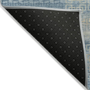 HomeRoots 8' Teal Blue and Beige Round Striped Rug - Durable, Washable Indoor/Outdoor Area Rug for Any Space! 629631