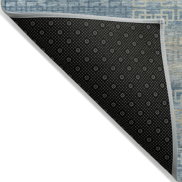 HomeRoots 8' Teal Blue and Beige Round Striped Rug - Durable, Washable Indoor/Outdoor Area Rug for Any Space! 629631