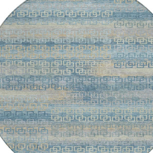 HomeRoots 8' Teal Blue and Beige Round Striped Rug - Durable, Washable Indoor/Outdoor Area Rug for Any Space! 629631