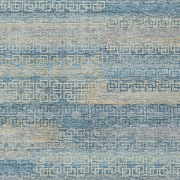 HomeRoots 8' X 10' Teal Blue & Beige Striped Washable Area Rug for Indoor/Outdoor Spaces - Durable & Stylish 629632