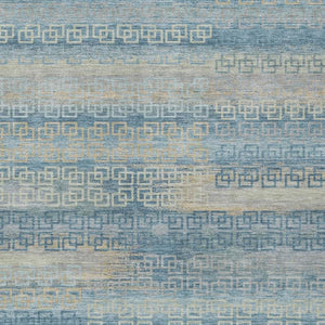 HomeRoots 9' X 12' Teal Blue and Beige Striped Indoor Outdoor Rug - Stylish, Washable, and Durable for Every Space 629633