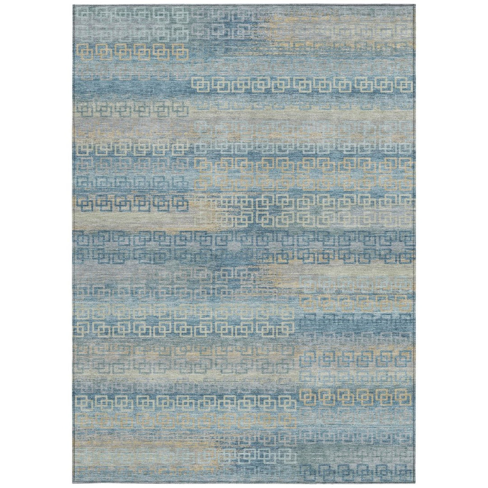 HomeRoots 10' Teal Blue & Beige Striped Washable Rug - Durable, Stylish Indoor/Outdoor Area Rug for High-Traffic Spaces 629634