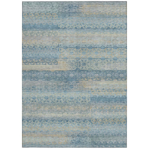 HomeRoots 10' Teal Blue & Beige Striped Washable Rug - Durable, Stylish Indoor/Outdoor Area Rug for High-Traffic Spaces 629634