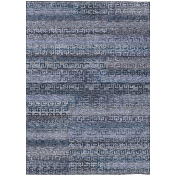HomeRoots 5' Indoor Outdoor Area Rug - Taupe & Blue Striped, Washable, Stain-Resistant for Versatile Spaces 629636